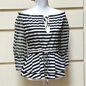 Alice + Olivia navy white stripe silk top size XS